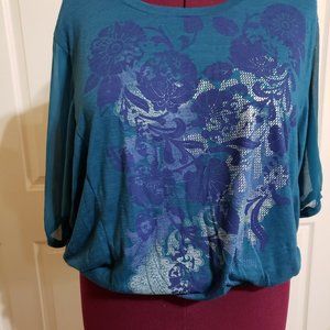 Teal Style and Co Blouse with Flowers